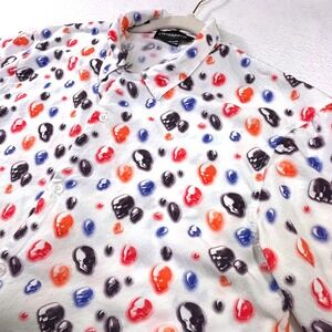 Eleven Paris Mens Skull Print Viscose Short Sleeve Button Down Shirt White Large
